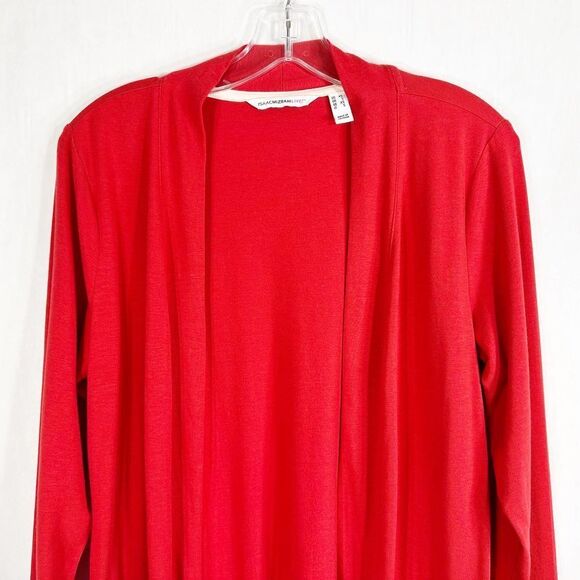 Isaac Mizrahi XS Cardigan Sweater Long Red Open Front‎ Long Sleeve Cotton 1142 - Picture 3 of 9